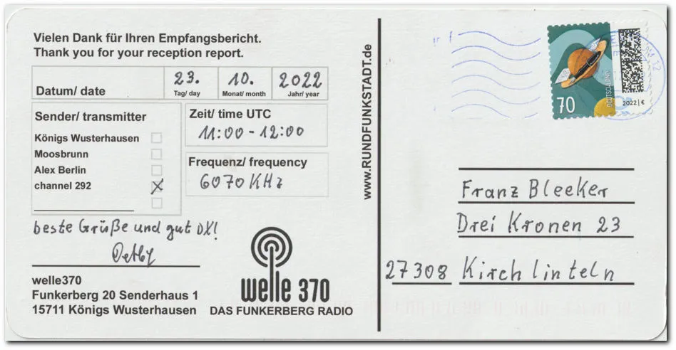 Christmas Listening Opportunities (3): Königs Wusterhausen via Nauen SW transmitter – today at 13:00 UTC